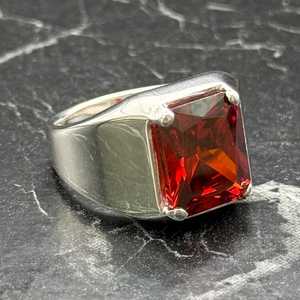 Elegant Ruby Red Signet <b>Ring</b> for <b>Men</b> Luxury Sterling <b>Silver</b> with Oval Cut Stone Minimalist Jewelry Gift for Husband - Product Image 3
