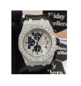 Premium Kwaliteit Moissanite Iced Out Horloge Met Luxe Stijl Rubberen Riem Polshorloges Door Indiase Groothandel Exporteurs Lage Prijzen