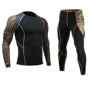 Ensemble de compression de course à pied pour homme avec rashguard uni personnalisé - Vêtements de sport respirants et écologiques en spandex/polyester - Product Image 5