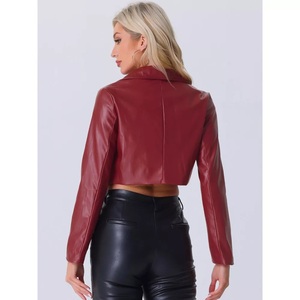 Women's Faux Leather Long Sleeve Zipper Up Moto Cropped <b>Jacket</b> Faux Leather Crop Stand Collar Zipper Front Moto Biker <b>Jackets</b> - Product Image 4
