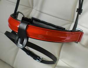 Noseband en cuir verni orange pour bride de cheval, rembourrage premium, cuir anglais, logo personnalisé, équipement équestre - Product Image 3