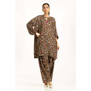 Conjunto de Dos Piezas IUSTTS-1228 para Mujer, Estilo Bohemio, Viscosa Estampada, Talla XXS, Shorts y Top de Manga Tres Cuartos, Diseño Crepé - Product Image 1