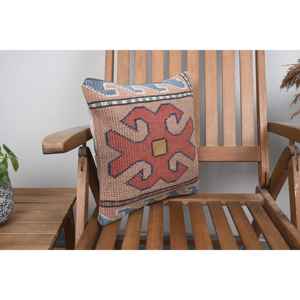 Tapis en laine Kilim 14x14 pouces à motifs vintage Tapis Kilim rustique beige Technique tissée - Product Image 2