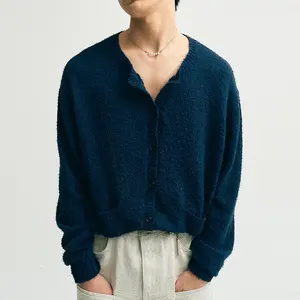 Tùy Chỉnh Unisex Biểu Tượng Mờ Áo Len Người Đàn Ông Nút Áo Sơ Mi Jumper Chải Hàng Dệt Kim Đan Cho Người Đàn Ông Áo Len Áo Sơ Mi Cardigan