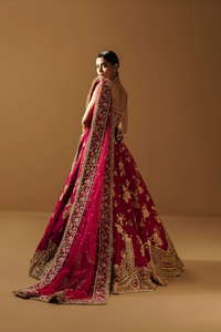 Broderie dorée faite à la main sur robe de mariée rose rouge vêtements indiens de style pakistanais - Product Image 2