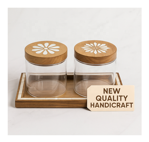Juego de 3 Recipientes Cuadrados de Acrílico para Almacenamiento, con Tapas de Madera e Incrustaciones de Madreperla, Herméticos y Hechos a Mano, para Alimentos Secos, Ramadán 2026 - Product Image 3
