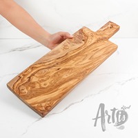 Planche à découper rustique méditerranéenne en bois d'olivier brun doré, sculptée à la main, de qualité supérieure, avec poignée, durable pour la maison