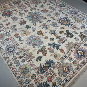 Grand tapis en laine noué à la main de style turc Oushak de haute qualité tapis en soie brodé pour la prière ou la cuisine dans n'importe quelle pièce - Product Image 1