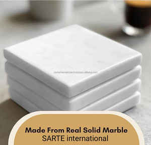 Posavasos de piedra de mármol blanco de forma cuadrada hechos a mano, alfombrilla o almohadilla para decoración del hogar y regalos de inauguración de la casa, bebidas - Product Image 2