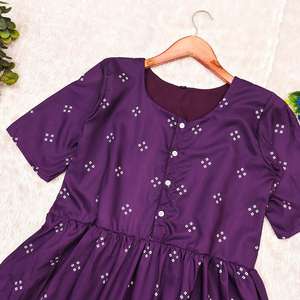 Vestido Midi de algodón de lujo de primera calidad, silueta acampanada con estampado clásico púrpura bohemio Chic para ropa festiva informal, ropa de diseñador de moda - Product Image 4