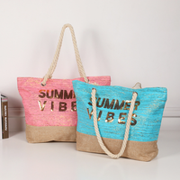Logo personnalisé grand week-end toile femmes été sac de plage sac fourre-tout à paillettes