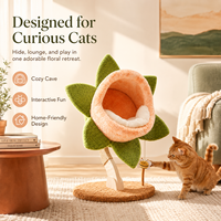 Arbre à chat botanique en forme de fleur, avec perchoir en peluche et décorations en feuilles, en MDF écologique et polaire, durable, facile à assembler, pour intérieur, emballage carton