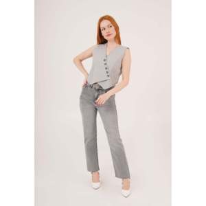 Chaleco de Mujer LUSTRIN con Cuello en V y Botones, Corte Triangular, Color Gris - Prenda de Punto Elegante y Cómoda en Mezcla de Viscosa - Product Image 2