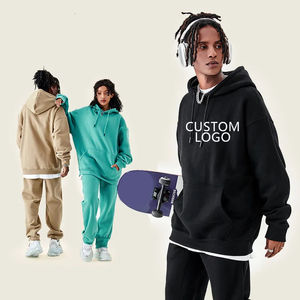 Ensemble sweats à capuche et pantalons de survêtement unisexes coupe et couture avec logo personnalisé anti-rétrécissement lourd 400gsm de haute qualité - Product Image 4