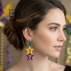 Pendientes Artesanales de Cuentas de Cristal con Pedrería para el Mardi Gras, Motivo de Corona Brillante, Ligeros para Festivales y Desfiles - Product Image 4