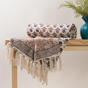 Manta de sofá ligera con estampado de bloques de algodón hecho a mano, manta decorativa de alta calidad con diseño indio personalizado - Product Image 6