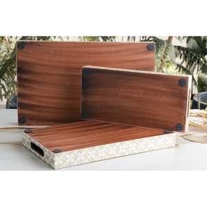 Juego de 3 bandejas de madera de diseño tradicional indio, hechas a mano, multiusos, decorativas, para servir. - Product Image 6