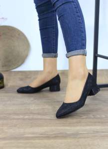 Chaussures courtes à talons épais pour femmes 3 cm Collection Sherry Tailles 36-40 Fabriqué en Turquie Couleur noire - Product Image 5