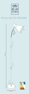 BEL AIR HOME Megara 155 cm Lampadaire en métal blanc avec douille E-27 pour éclairage élégant Polyvalent et élégant - Product Image 6