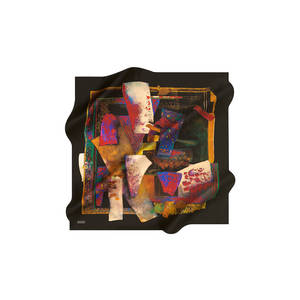 Black Silk Crepe Satin Square Scarf with Pattern - Product Image 1
