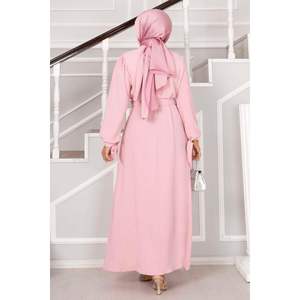Robe modeste poudre à moitié boutonnée avec design de pierre Hijab Style unique pour les femmes - Product Image 3