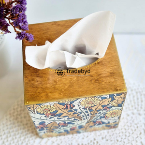 Caja de Pañuelos Decorativa Premium de Madera Ecológica con Diseño Cuadrado y Estampado Esmaltado de Tradebyd para Oficina y Hogar - Product Image 3