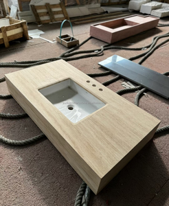 Foshan fabbrica un pezzo corpo di travertino singolo lavello bagno di vanità moderno rettangolare integrato galleggiante lavandino in marmo - Product Image 4