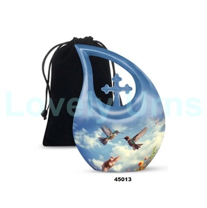 Urna conmemorativa de cremación de colibrí con gota de lágrima azul más vendida para cenizas humanas urna cruzada decorativa con bolsa de terciopelo gratis - Product Image 1