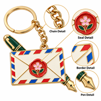Porte-clés personnalisé en métal en forme d'enveloppe 5 cm avec logo, stylo-plume, papeterie, pour les amateurs de papier, les magasins de journaux, les cadeaux de détail