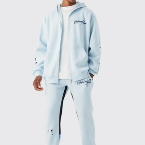 Ensemble de pantalons de survêtement évasés à capuche zippés unisexe survêtement Streetwear personnalisé de haute qualité survêtement imprimé respirant pour hommes - Product Image 1