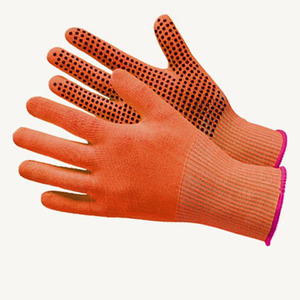 Gants de travail en polyester tricoté à mailles fines orange haute visibilité, sans couture, tricotés à la machine, avec points de préhension en PVC noir, respirants, séchage rapide, quatre - Product Image 6