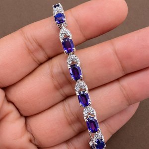 Trendy Everyday Geometric <b>Amethyst</b> Cz Tennis Chain <b>Bracelet</b> Rhodium Plated 925 Sterling Silver Luxury Unisex Wedding Party Gift - Product Image 1