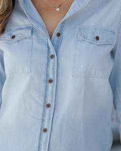 เสื้อเบลาส์ผ้ายีนส์สำหรับผู้หญิงเสื้อเบลาส์แขนยาวลำลองติดกระดุมเสื้อเบลาส์ผ้าเดนิมฤดูใบไม้ผลิและฤดูใบไม้ร่วงแนววินเทจเป็นมิตรต่อสิ่งแวดล้อม - Product Image 5