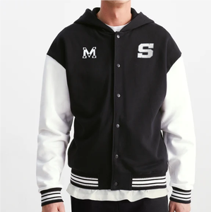 Veste Letterman à la mode avec logo personnalisé veste universitaire avec capuche fermeture à glissière en toile couleurs contrastées hiver - Product Image 2