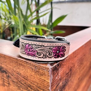 New Handmade Carved Leather Dog Collar Floral Training <b>Padded</b> <b>Puppy</b> Collar High Quality Genuine Leather Comfortable Dog Collars - Product Image 2
