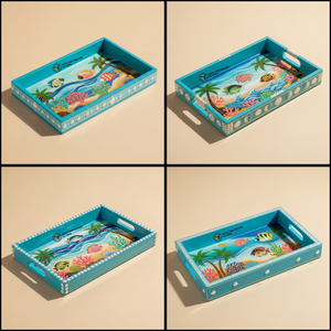 Bandeja de Servir Rectangular de Madera Hecha a Mano, Duradera, Diseño de Elefante y Loto Indio, Regalo Festivo, Decorativa para Té, Venta al Por Mayor - Product Image 4