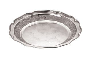 Bandeja Redonda de Acero Inoxidable de Primera Calidad, Pulida a Espejo, con Borde Festoneado, Ecológica y Duradera, con Diseño Floral - Product Image 2