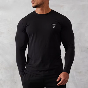Camiseta personalizada de manga larga con cuello redondo, ligera, transpirable, ajustada, suave y seca, para entrenamiento físico, gimnasio - Product Image 2