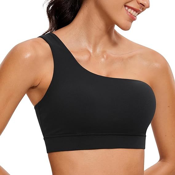 Women's Plus Size One Shoulder Crop Sports Bra Sleeveless One Strap Low for Asymmetrical Yoga Four-Way Stretch Breathable OEM