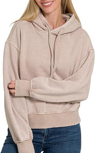 Exquisita Sudadera con capucha de gran tamaño Vintage Streetwear en un acabado desgastado lavado a la moda, hecha a mano de French Terry para mujeres - Product Image 6