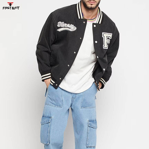 แจ็คเก็ตบอมเบอร์วิทยาลัยสำหรับทุกเพศผ้าแคนวาสสีดำปักลายแนวสตรีทสำหรับฤดูหนาวโลโก้แบบกำหนดเองมีสไตล์ใหม่ - Product Image 5