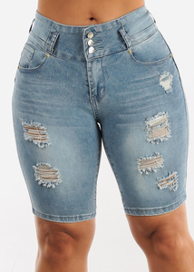 Custom Wholesale <b>Women</b> Summer Denim Ripped Denim Shorts Custom Casual Cut up <b>Jeans</b> Half Short Pants for <b>Women</b> - Product Image 4
