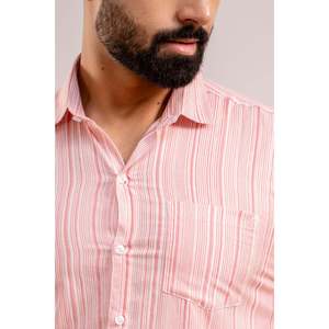 Chemise en coton rayée rose pour homme, manches longues, col montant, coupe ample, taille XL, saison automne-été-printemps, imprimé numérique, flanelle - Product Image 5