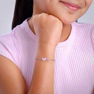 สร้อยข้อมือเด็กรูปผีเสื้อสีชมพูสีเงินสำหรับผู้ที่ชื่นชอบแฟชั่นวัยรุ่น - Product Image 1