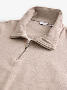 Sweat-shirt d'hiver personnalisé en polaire à col montant et fermeture éclair quart de tour, épaules tombantes, logo brodé, couleur unie beige, pull OEM/ODM - Product Image 5