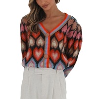 Cardigan en tricot sur mesure de haute qualité pour femme, col en V oversize, motif floral, style couverture d'hiver, boutons dissimulés, décontracté, 100% pull