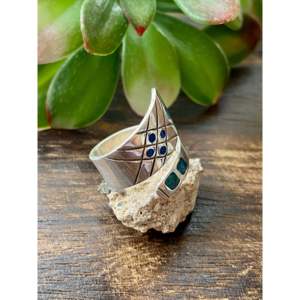 Raymond Begay Natural Gemstones Opal & Rose Gold / Gold Plated Sterling Silver <b>Adjustable</b> <b>Ring</b> Size 7.5 Gift - Product Image 3