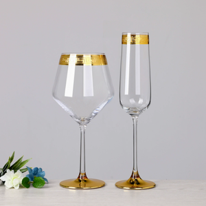 Verres à vin ronds avec pied, style clé grecque, bord doré électroplaqué, cristal, rétro, cadeau de mariage, compatibles lave-vaisselle, vente en gros - Product Image 3