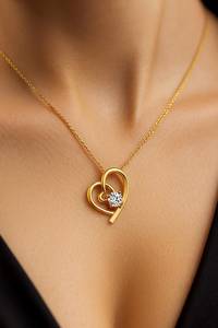 Collier romantique en argent sterling 925 plaqué or 9 carats avec pendentif double cœur en zircon cubique, délicat, amour, chrétien, couleur personnalisée - Product Image 5