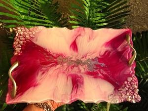 Style moderne galvanisé décoratif sculpté résine acrylique époxy rectangle plateau de service poignées en métal pour table de cuisine de mariage - Product Image 2